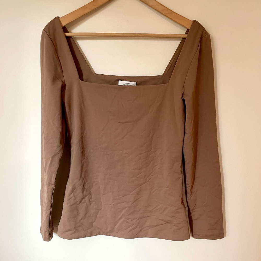 Aritzia Babaton Contour Long Sleeve Square Neck Top Brown Size Large